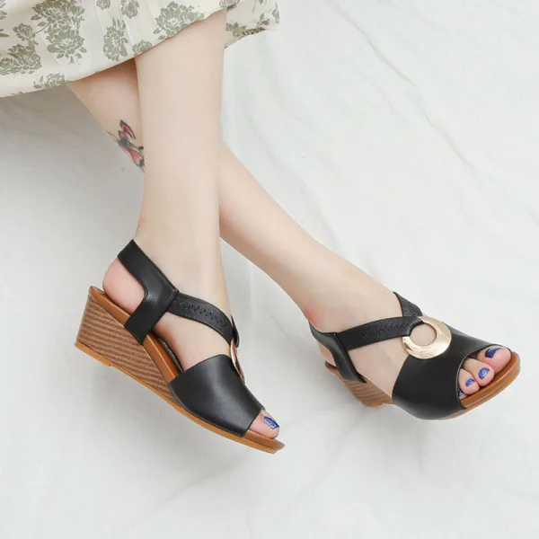 Chic / Beautiful Black Street Wear Womens Sandals 2022 5 cm Wedges Open / Peep Toe Sandals