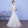 Chic / Beautiful Hall Wedding Dresses 2017 White Trumpet / Mermaid Floor-Length / Long Scoop Neck Sleeveless Backless Lace Appliques Pearl Rhinestone