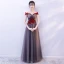 Chic / Beautiful Grey Prom Dresses 2019 A-Line / Princess Off-The-Shoulder Short Sleeve Appliques Flower Beading Floor-Length / Long Ruffle Backless Formal Dresses