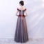 Chic / Beautiful Grey Prom Dresses 2019 A-Line / Princess Off-The-Shoulder Short Sleeve Appliques Flower Beading Floor-Length / Long Ruffle Backless Formal Dresses