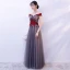 Chic / Beautiful Grey Prom Dresses 2019 A-Line / Princess Off-The-Shoulder Short Sleeve Appliques Flower Beading Floor-Length / Long Ruffle Backless Formal Dresses