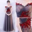 Chic / Beautiful Grey Prom Dresses 2019 A-Line / Princess Off-The-Shoulder Short Sleeve Appliques Flower Beading Floor-Length / Long Ruffle Backless Formal Dresses