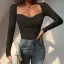 Sexy Casual Women White Tight  Sweaters 2021 Long Sleeve Square Neckline Solid Color Street Wear Fall Tops