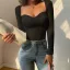Sexy Casual Women White Tight  Sweaters 2021 Long Sleeve Square Neckline Solid Color Street Wear Fall Tops
