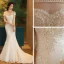 Abordable Église Salle Robe De Mariée 2017 Blanche Trompette / Sirène Chapel Train De l'épaule Manches Courtes Dos Nu Perle En Dentelle Appliques Perlage Paillettes
