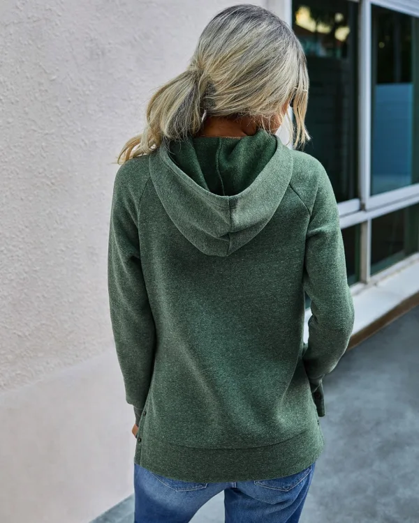 Comfortable Casual Women Tops Green Hoodies 2021 Solid Color Loose Hooded Street Wear Fall Winter Long Sleeve Sweatshirts