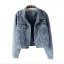 Fashion Women Denim Sky Blue Coats & Jackets 2021 Lapel  Beading Pearl Cotton Casual Fall Winter Long Sleeve Tops