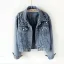 Fashion Women Denim Sky Blue Coats & Jackets 2021 Lapel  Beading Pearl Cotton Casual Fall Winter Long Sleeve Tops