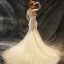 Chic / Beautiful Wedding Dresses 2017 Champagne Trumpet / Mermaid Chapel Train Cascading Ruffles Strapless Sleeveless Backless Lace Appliques Pearl