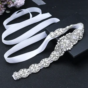Chic Belle Blanche Perle Faux Diamant Mariage Rubans Ceintures 2023
