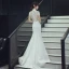 Style Chinois Salle Robe De Mariée 2017 Blanche Trompette / Sirène Chapel Train Col Haut Manches Courtes Dos Nu Paillettes Dentelle Appliques