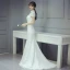 Style Chinois Salle Robe De Mariée 2017 Blanche Trompette / Sirène Chapel Train Col Haut Manches Courtes Dos Nu Paillettes Dentelle Appliques
