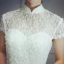 Style Chinois Salle Robe De Mariée 2017 Blanche Trompette / Sirène Chapel Train Col Haut Manches Courtes Dos Nu Paillettes Dentelle Appliques
