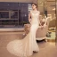 Abordable Robe De Mariée 2017 Trompette / Sirène Chapel Train Sans Manches Dos Nu Encolure Dégagée En Dentelle Appliques Paillettes