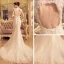 Abordable Robe De Mariée 2017 Trompette / Sirène Chapel Train Sans Manches Dos Nu Encolure Dégagée En Dentelle Appliques Paillettes
