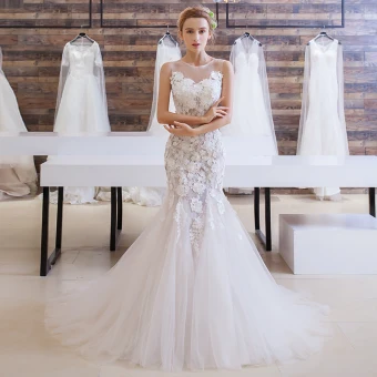 Chic Beautiful Affordable Church Wedding Dresses 2017 White Trumpet Mermaid Chapel Train Scoop Neck Sleeveless Backless Lace Appliques Sequins