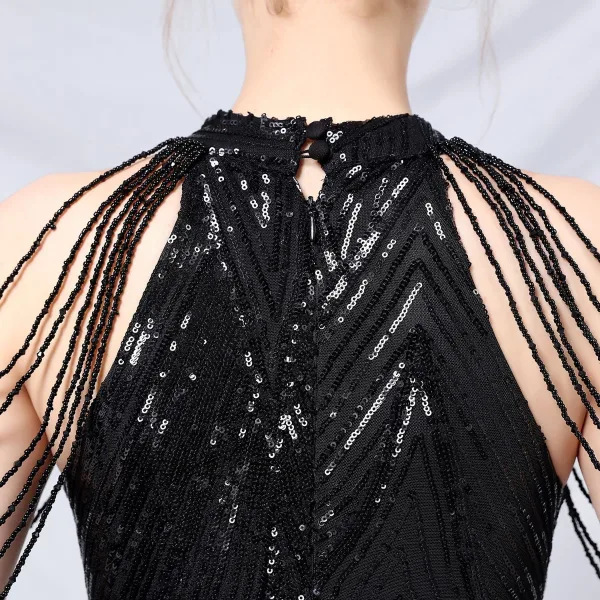 Charming Black Sequins Evening Dresses 2022 Trumpet / Mermaid Scoop Neck Beading Tassel Sleeveless Floor-Length / Long Evening Party Formal Dresses