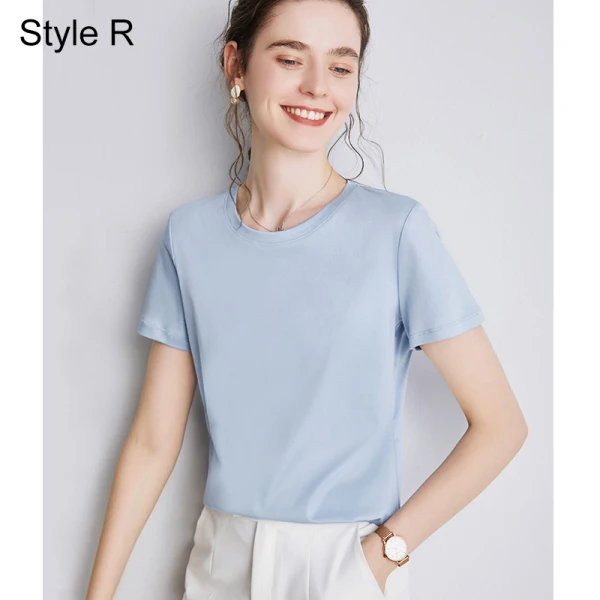 Simple OL Désinvolte Lavande Ordinaire T-Shirts 2021 Encolure Dégagée Coton Manches Courtes Hauts pour Femmes T-shirt