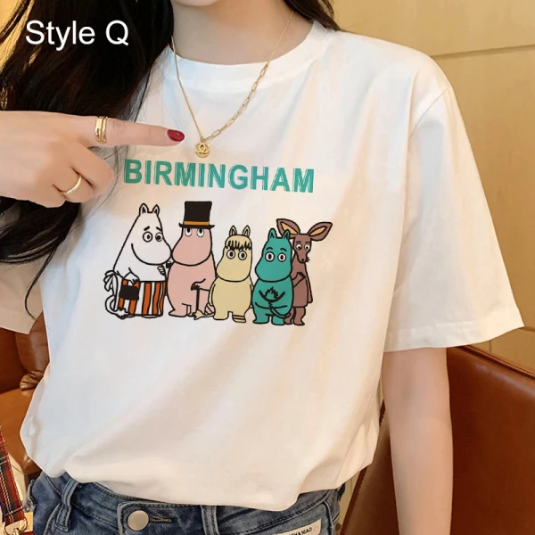 Désinvolte Vêtement de rue Blanche Dessin animé Impression Ample T-Shirts 2021 Coton Encolure Dégagée Manches Courtes Hauts pour Femmes T-shirt