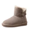 Modern / Fashion Womens Boots 2017 Khaki Leather Ankle Suede Buckle Rivet Casual Winter Flat Snow Boots