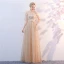 Chic / Beautiful Champagne Evening Dresses  2018 A-Line / Princess Off-The-Shoulder Short Sleeve Glitter Tulle Metal Sash Floor-Length / Long Ruffle Backless Formal Dresses