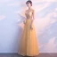 Elegant Gold Evening Dresses  2018 A-Line / Princess Scoop Neck Sleeveless Appliques Flower Beading Floor-Length / Long Ruffle Backless Formal Dresses