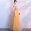 Elegant Gold Evening Dresses  2018 A-Line / Princess Scoop Neck Sleeveless Appliques Flower Beading Floor-Length / Long Ruffle Backless Formal Dresses
