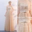 Chic / Beautiful Champagne Evening Dresses  2018 A-Line / Princess Off-The-Shoulder Short Sleeve Glitter Tulle Metal Sash Floor-Length / Long Ruffle Backless Formal Dresses