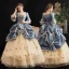 Vintage / Retro Medieval Champagne Ball Gown Prom Dresses 2021 Square Neckline 1/2 Sleeves Floor-Length / Long 3D Lace Handmade  Flower Backless Beading Rhinestone Cosplay Prom Formal Dresses