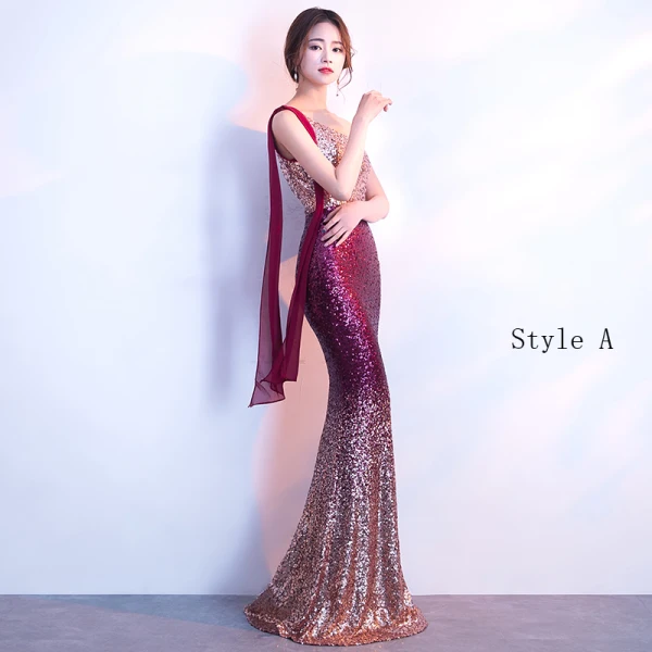 Bling Bling Traube Sweep / Pinsel Zug Abendkleider 2018 Mermaid One-Shoulder Rückenfreies Perlenstickerei Pailletten Abend Festliche Kleider