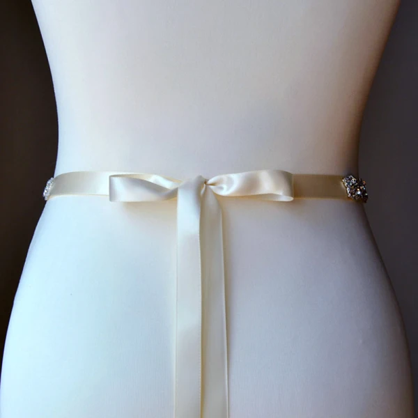 Modern / Fashion Ivory Sash Wedding 2020 Satin Metal Beading Crystal Pearl Rhinestone Prom Evening Party Accessories