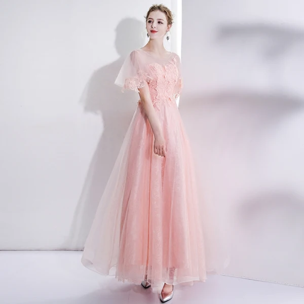 Modern / Fashion Pearl Pink Evening Dresses 2017 Trumpet / Mermaid U-Neck Tulle Appliques Backless Beading Evening Party Formal Dresses