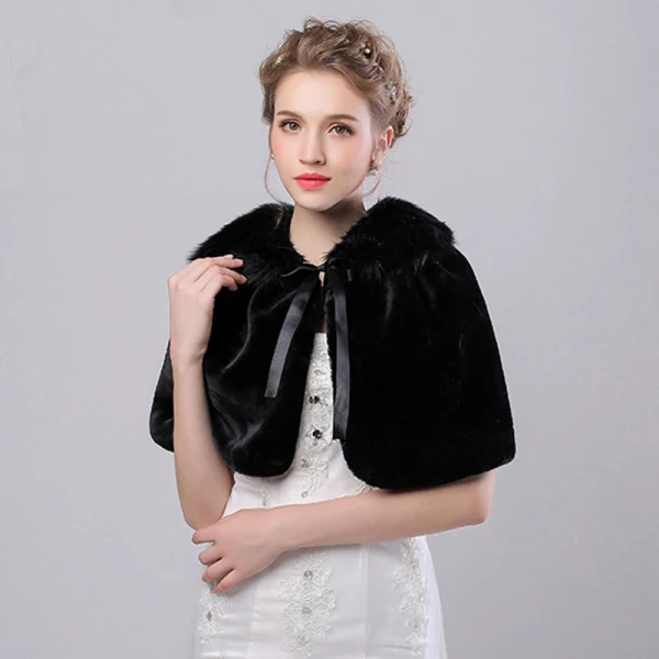 Noire Hiver Fausse Fourrure Encolure Dégagée Promo Soirée Manteaux / vestes 2017
