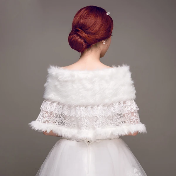 Blanche Hiver En Dentelle Fausse Fourrure Mariage Châles 2017