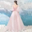 Chic / Beautiful Pearl Pink Prom Dresses 2018 A-Line / Princess Floor-Length / Long V-Neck Tulle Appliques Backless Beading Prom Formal Dresses