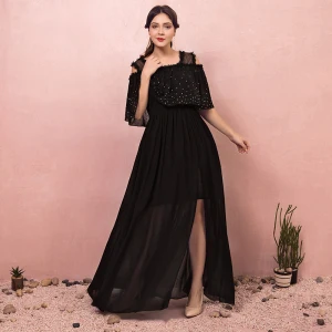 Classic Elegant Black Plus Size Evening Dresses A Line Princess 2018 Tulle V Neck Backless Evening Party Formal Dresses