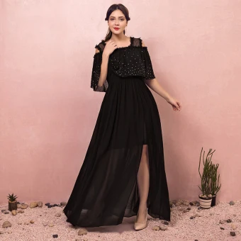 Classic Elegant Black Plus Size Evening Dresses A Line Princess 2018 Tulle V Neck Backless Evening Party Formal Dresses