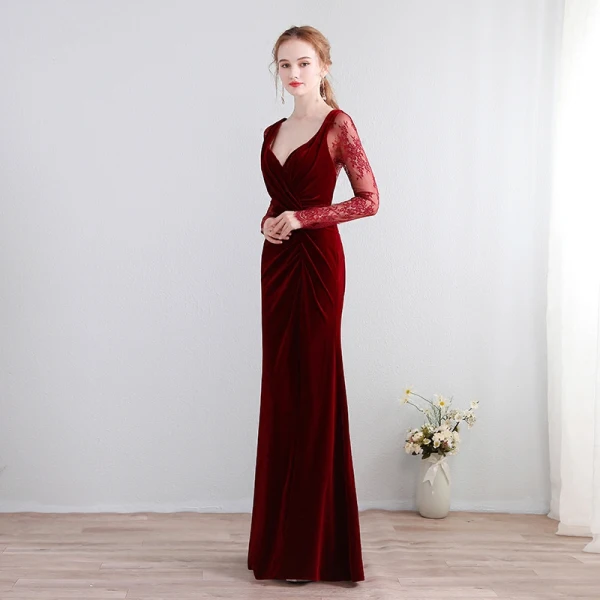 Modern / Fashion Floor-Length / Long Burgundy Evening Dresses 2018 Trumpet / Mermaid V-Neck Lace-up Charmeuse Backless Pierced Formal Dresses