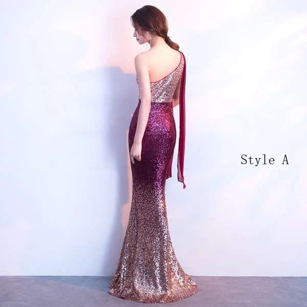 Bling Bling Traube Sweep / Pinsel Zug Abendkleider 2018 Mermaid One-Shoulder Rückenfreies Perlenstickerei Pailletten Abend Festliche Kleider