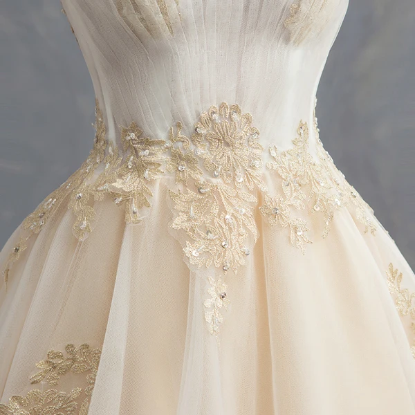 Luxury / Gorgeous Champagne Cathedral Train Wedding 2018 A-Line / Princess Tulle Beading Sequins Appliques Wedding Dresses