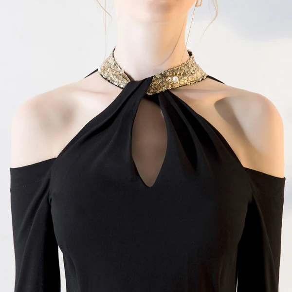 Schlicht Sexy Schwarz Abendkleider 2018 Mermaid Wadenlang Charmeuse Neckholder Rückenfreies Perlenstickerei Pailletten Festliche Kleider