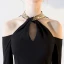 Schlicht Sexy Schwarz Abendkleider 2018 Mermaid Wadenlang Charmeuse Neckholder Rückenfreies Perlenstickerei Pailletten Festliche Kleider