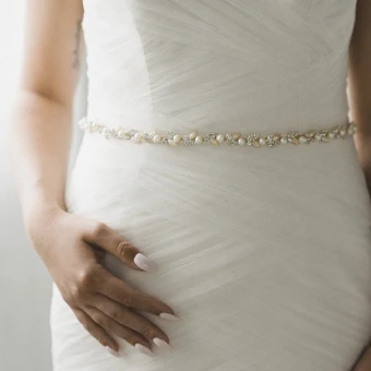 Moderne Mode Ivoire Rubans Mariage 2020 Satin Métal Perlage Cristal Perle Faux Diamant Promo Soirée Accessorize