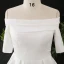 Schlicht Weiß Übergröße Brautkleider / Hochzeitskleider 2020 A Linie Off Shoulder Kurze Ärmel Einfarbig Kathedrale Schleppe Gekreuzte Träger Handgefertigt Satin Hochzeit