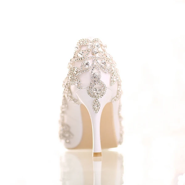 Chic / Beautiful 2017 9 cm White Casual Church PU Crystal Rhinestone High Heels Stiletto Heels Pumps Wedding Shoes