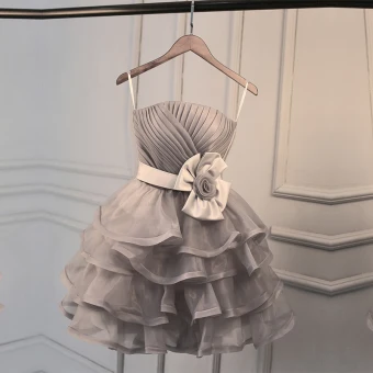 Chic Beautiful Grey Graduation Dresses 2017 A Line Princess Spaghetti Straps Tulle Flower Backless Homecoming Formal Dresses