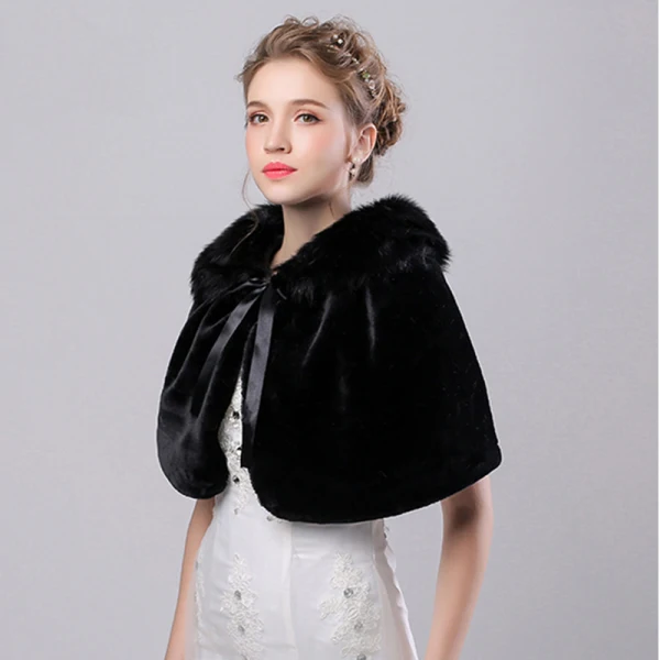 Noire Hiver Fausse Fourrure Encolure Dégagée Promo Soirée Manteaux / vestes 2017