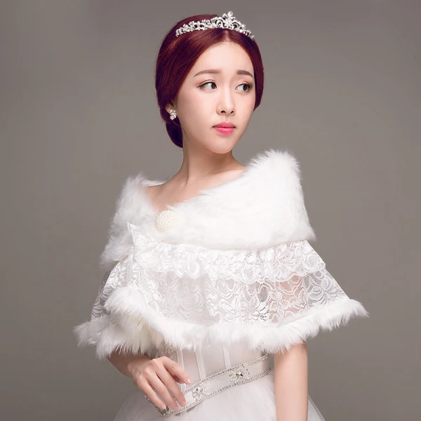 Blanche Hiver En Dentelle Fausse Fourrure Mariage Châles 2017