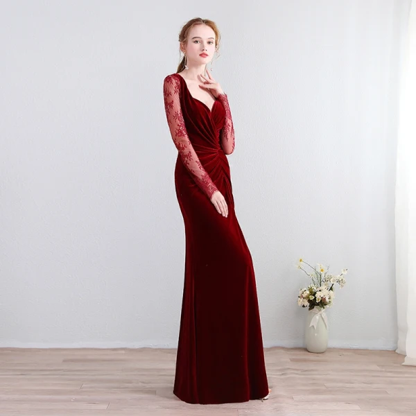 Modern / Fashion Floor-Length / Long Burgundy Evening Dresses 2018 Trumpet / Mermaid V-Neck Lace-up Charmeuse Backless Pierced Formal Dresses