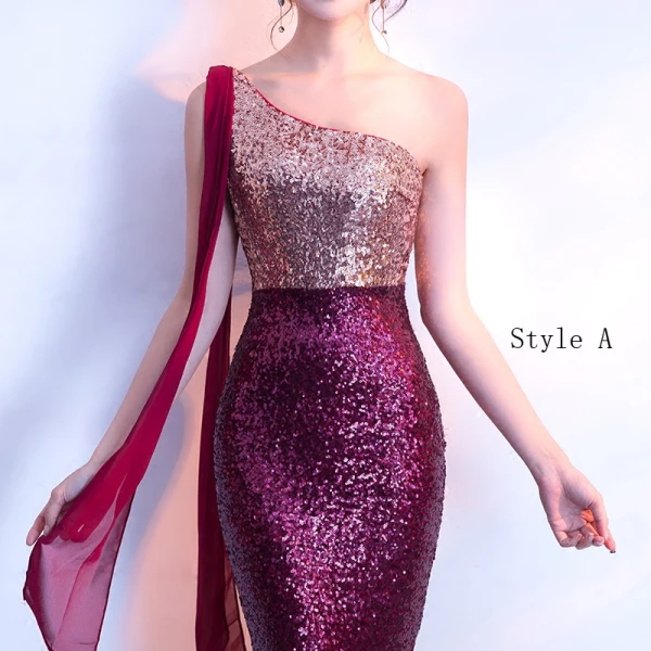 Bling Bling Traube Sweep / Pinsel Zug Abendkleider 2018 Mermaid One-Shoulder Rückenfreies Perlenstickerei Pailletten Abend Festliche Kleider